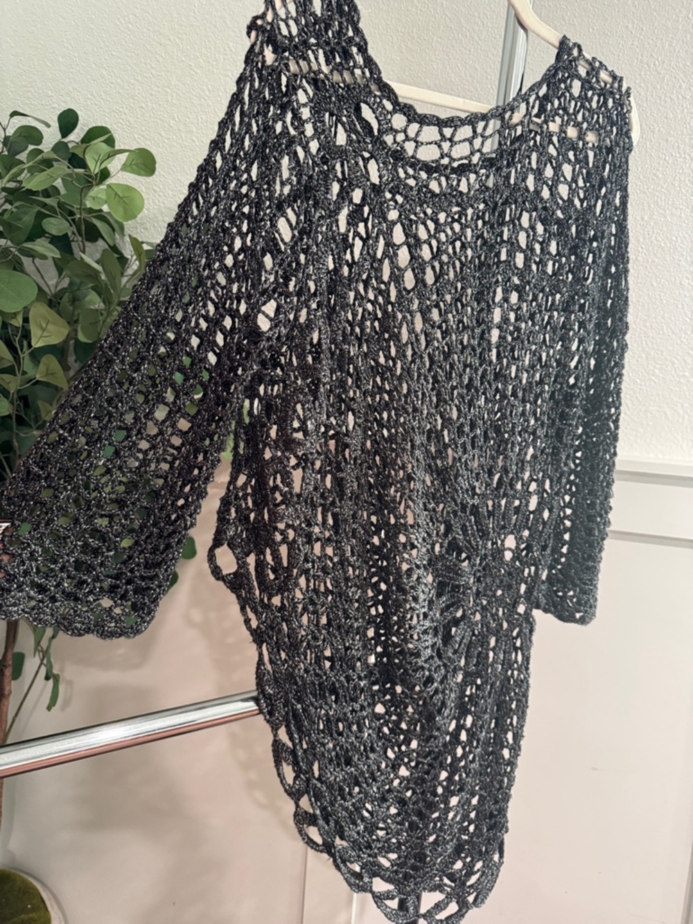 Handmade Black Crochet Open Knit Sweater